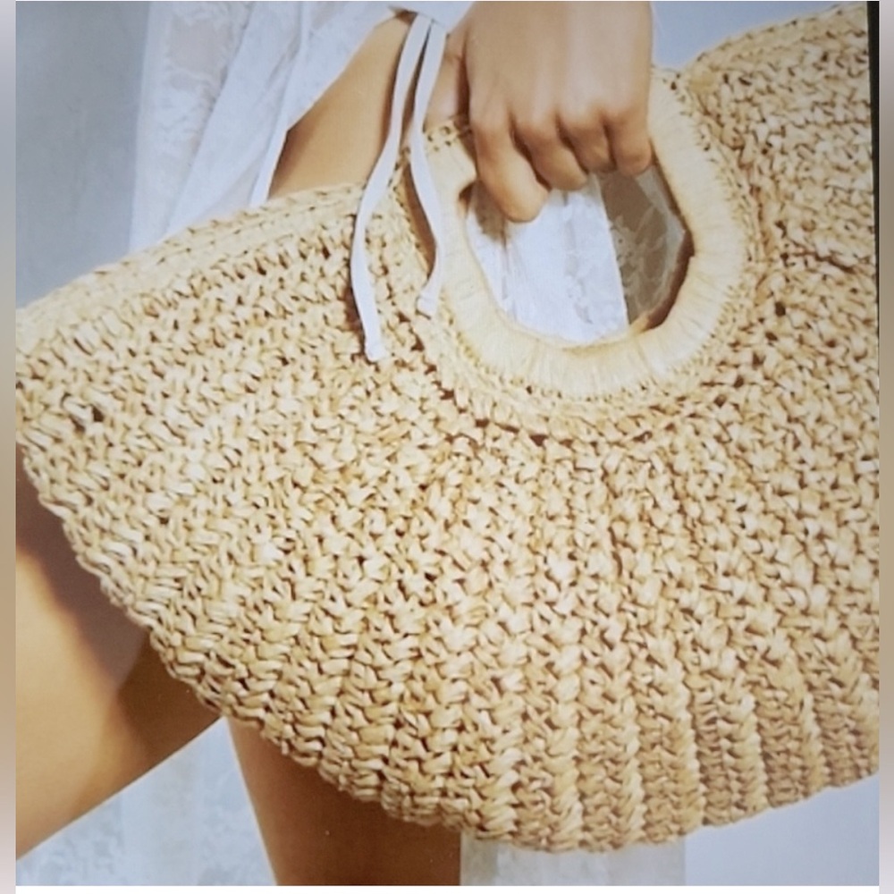 Elegant Tan Woven demilune purse
